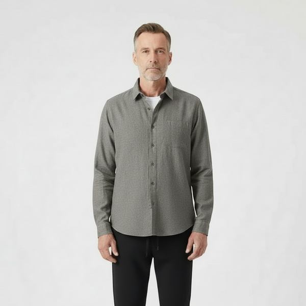 Hugor - Long Sleeve Button-Up Shirt And Pants Set Gray