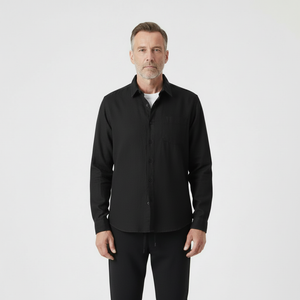 Hugor - Long Sleeve Button-Up Shirt And Pants Set Black