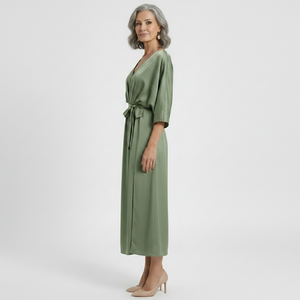Velvara - Flowy V-Neck Maxi Dress With Tie Waist
