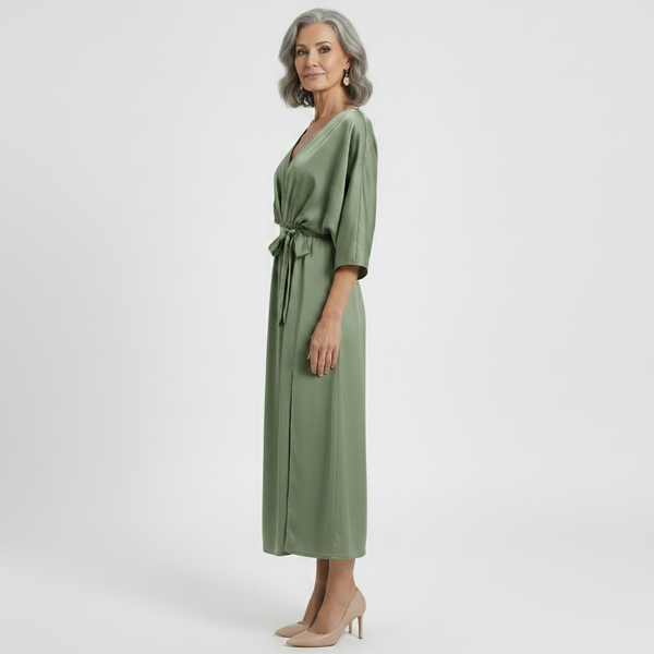 Velvara - Flowy V-Neck Maxi Dress With Tie Waist