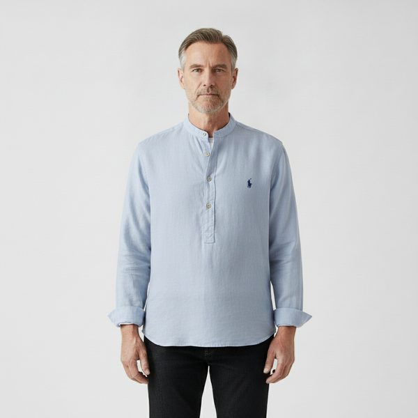 Marvelle - Tailored Fit Long-Sleeve Pullover Shirt Blue