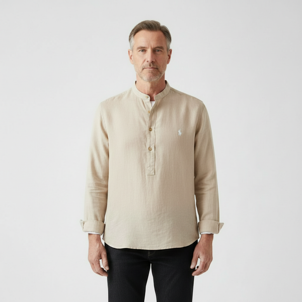 Marvelle - Tailored Fit Long-Sleeve Pullover Shirt Beige