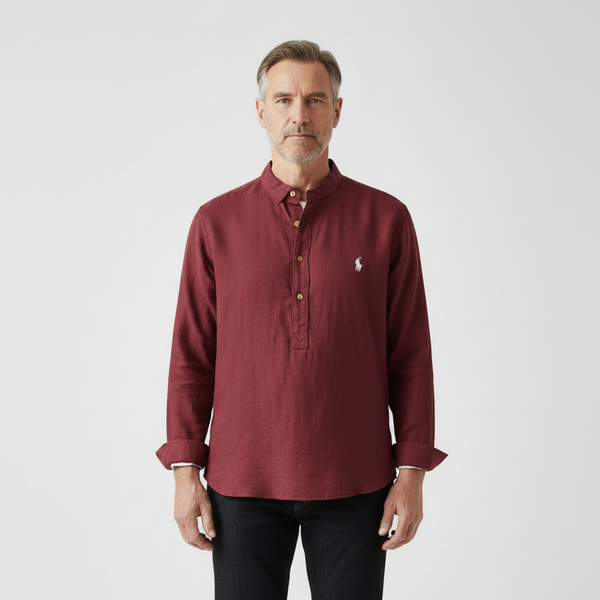 Marvelle - Tailored Fit Long-Sleeve Pullover Shirt Red