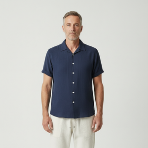 Vincenzo- Short-Sleeve Stand Collar Button-Front Shirt Set
