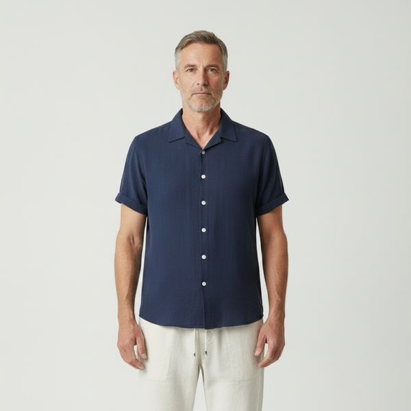 Vincenzo- Short-Sleeve Stand Collar Button-Front Shirt Set