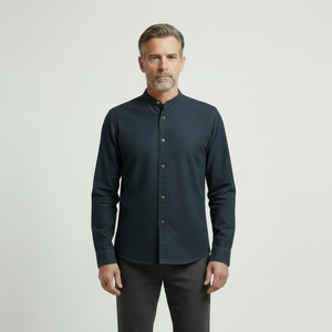 Sullivan - Stand Collar Button-Up Long Sleeve Shirt Navy