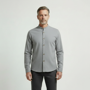 Sullivan - Stand Collar Button-Up Long Sleeve Shirt Gray