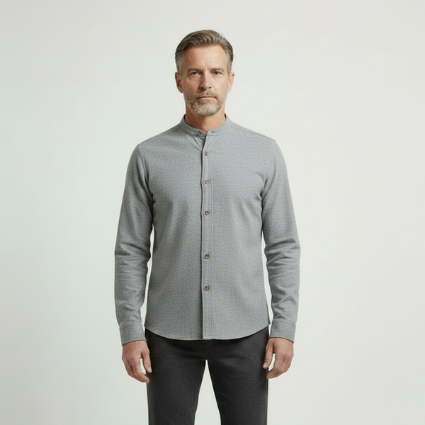 Sullivan - Stand Collar Button-Up Long Sleeve Shirt Gray