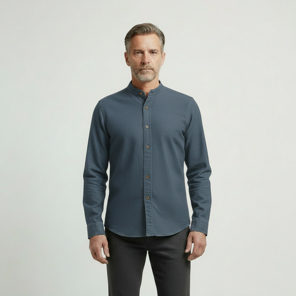 Sullivan - Stand Collar Button-Up Long Sleeve Shirt Charcoal