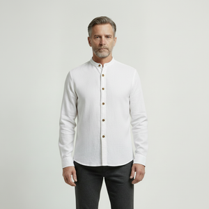 Sullivan - Stand Collar Button-Up Long Sleeve Shirt White