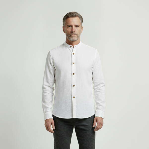 Sullivan - Stand Collar Button-Up Long Sleeve Shirt White