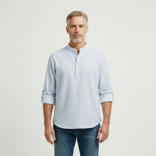 Brooks - Tailored Fit Henley-Style Woven Shirt Blue