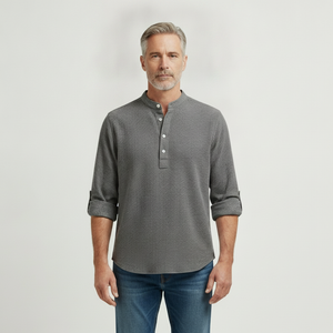 Brooks - Tailored Fit Henley-Style Woven Shirt Gray