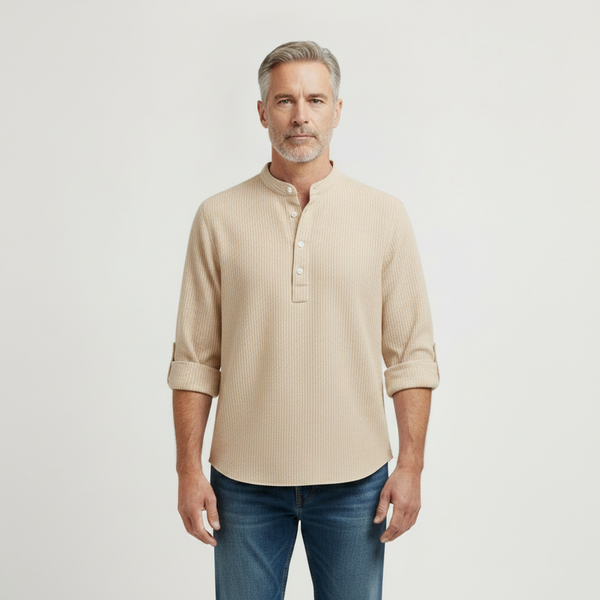 Brooks - Tailored Fit Henley-Style Woven Shirt Sand