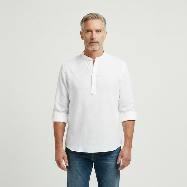 Brooks - Tailored Fit Henley-Style Woven Shirt White
