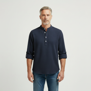 Brooks - Tailored Fit Henley-Style Woven Shirt Navy