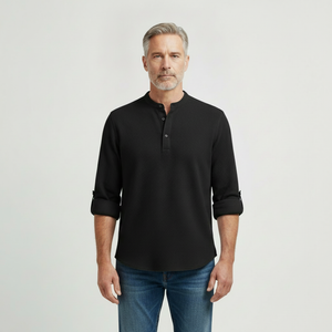 Brooks - Tailored Fit Henley-Style Woven Shirt Black