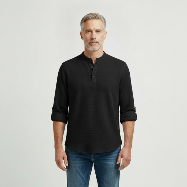 Brooks - Tailored Fit Henley-Style Woven Shirt Black