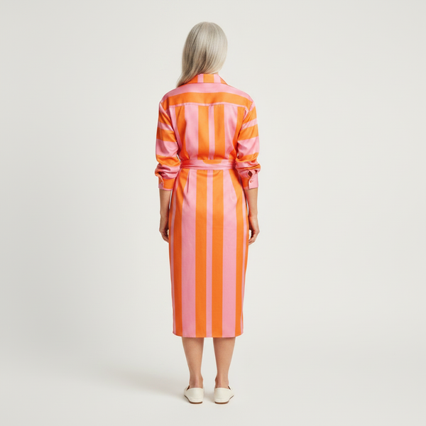 Aveline - Striped Midi Wrap-Style Shirt Dress