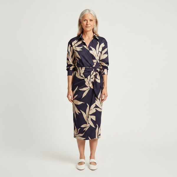 Aveline - Striped Midi Wrap-Style Shirt Dress