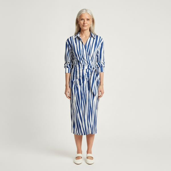 Aveline - Striped Midi Wrap-Style Shirt Dress