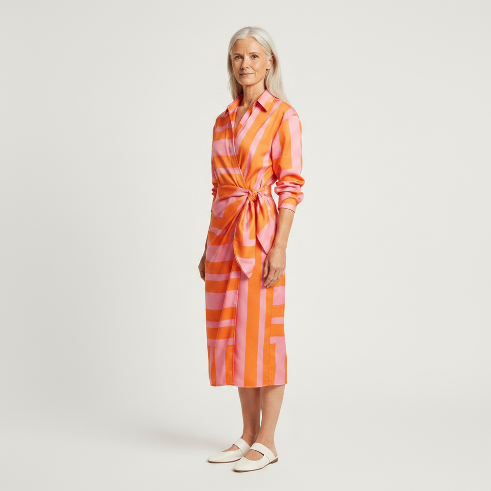 Aveline - Striped Midi Wrap-Style Shirt Dress