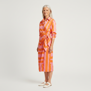 Aveline - Striped Midi Wrap-Style Shirt Dress