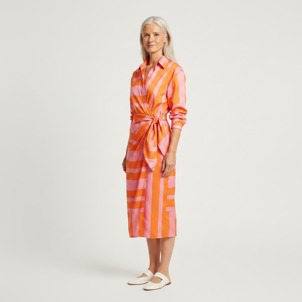 Aveline - Striped Midi Wrap-Style Shirt Dress