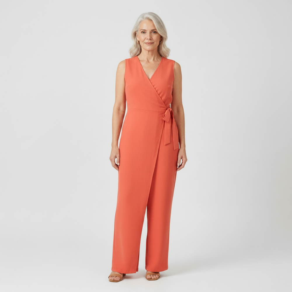 Amora - Sleeveless Wrap-Front Full-Length Jumpsuit