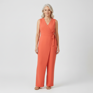 Amora - Sleeveless Wrap-Front Full-Length Jumpsuit