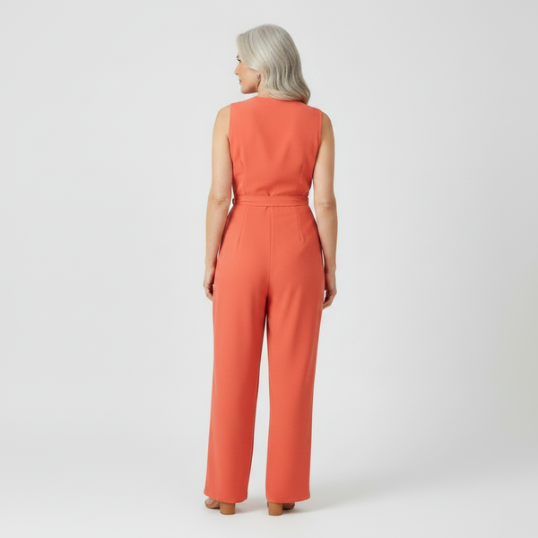 Amora - Sleeveless Wrap-Front Full-Length Jumpsuit