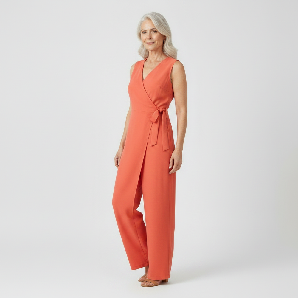 Amora - Sleeveless Wrap-Front Full-Length Jumpsuit