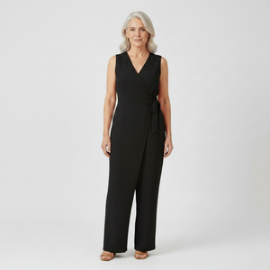 Amora - Sleeveless Wrap-Front Full-Length Jumpsuit
