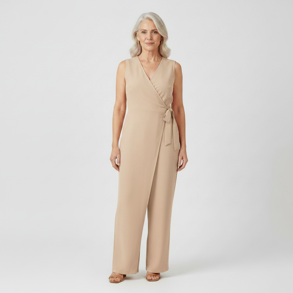 Amora - Sleeveless Wrap-Front Full-Length Jumpsuit