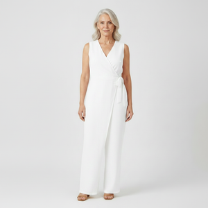 Amora - Sleeveless Wrap-Front Full-Length Jumpsuit