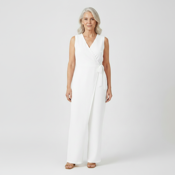 Amora - Sleeveless Wrap-Front Full-Length Jumpsuit