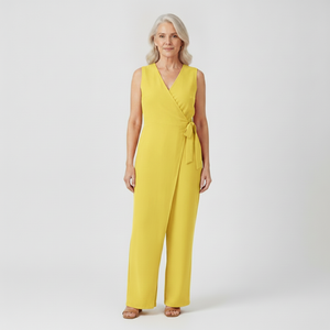 Amora - Sleeveless Wrap-Front Full-Length Jumpsuit