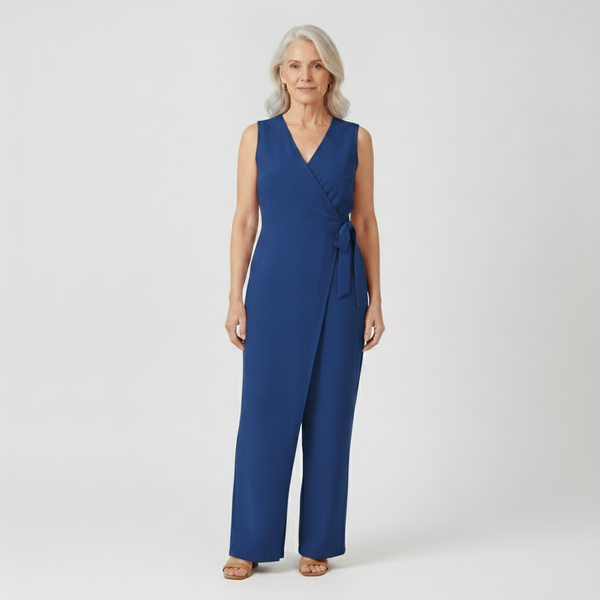 Amora - Sleeveless Wrap-Front Full-Length Jumpsuit
