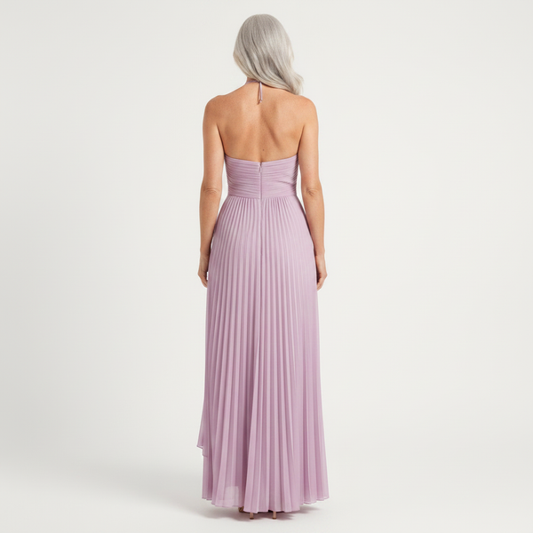 Hailey - Pleated Ruffle Halter Maxi Dress