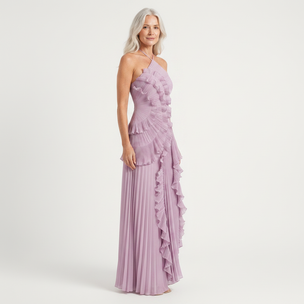 Hailey - Pleated Ruffle Halter Maxi Dress
