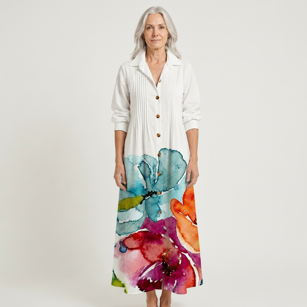 Julia - Button-Front Boho Midi Dress White