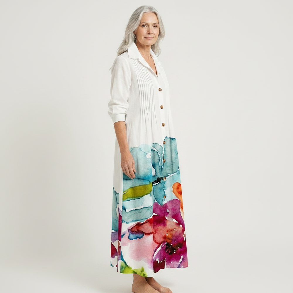 Julia - Button-Front Boho Midi Dress White