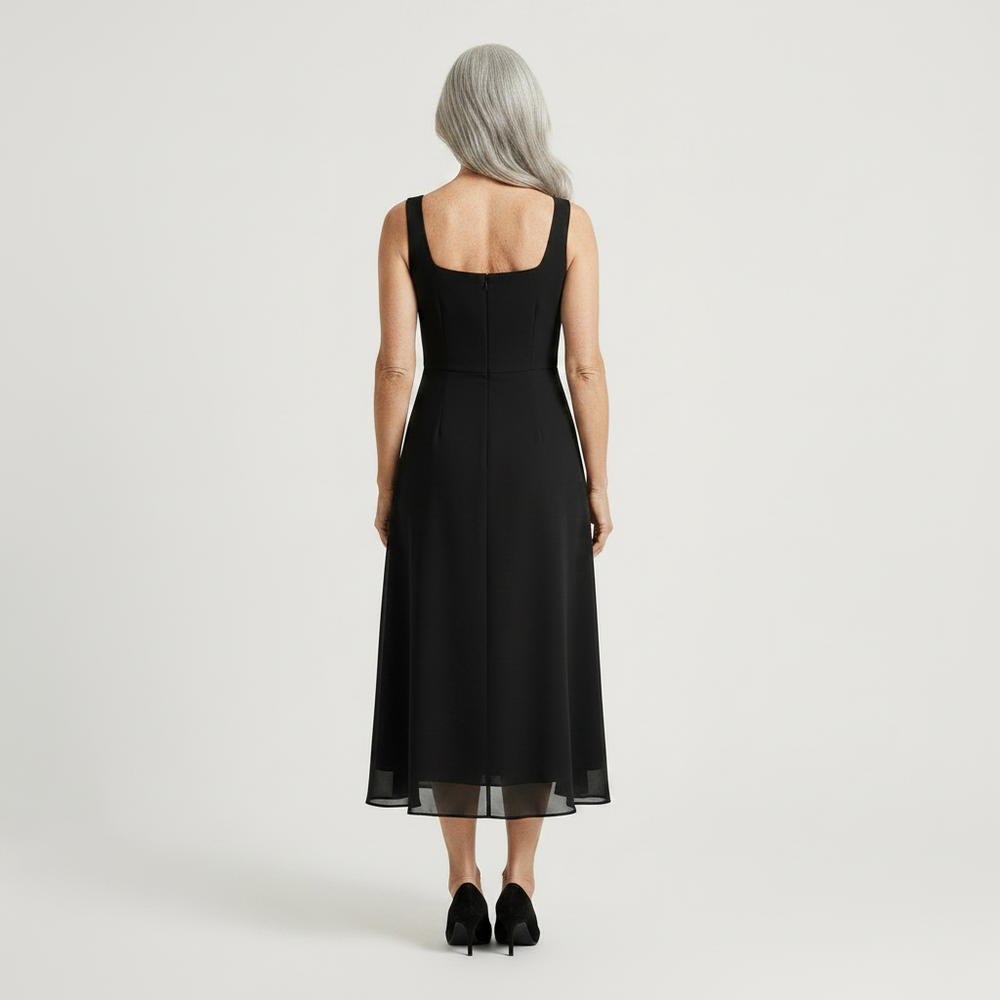 Caroline - Square Neckline Midi Dress Black