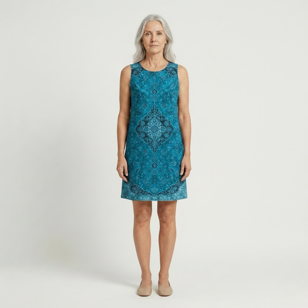 Audrey - Sleeveless Boho Print Mini Dress Blue