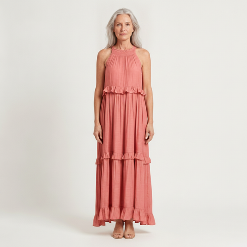 Aria - Sleeveless Tiered Ruffle Maxi Dress Pink