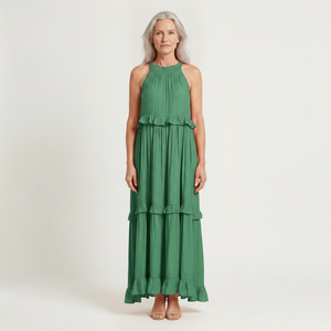 Aria - Sleeveless Tiered Ruffle Maxi Dress Green