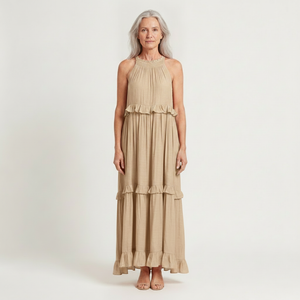 Aria - Sleeveless Tiered Ruffle Maxi Dress Beige