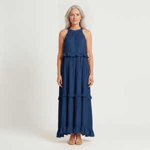 Aria - Sleeveless Tiered Ruffle Maxi Dress Blue