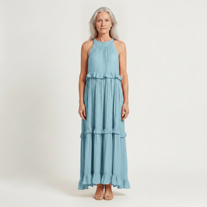 Aria - Sleeveless Tiered Ruffle Maxi Dress Light Blue