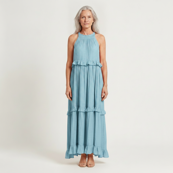 Aria - Sleeveless Tiered Ruffle Maxi Dress Light Blue